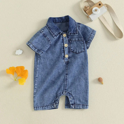 Boy's Western Style Solid Color Short Sleeve Rompers