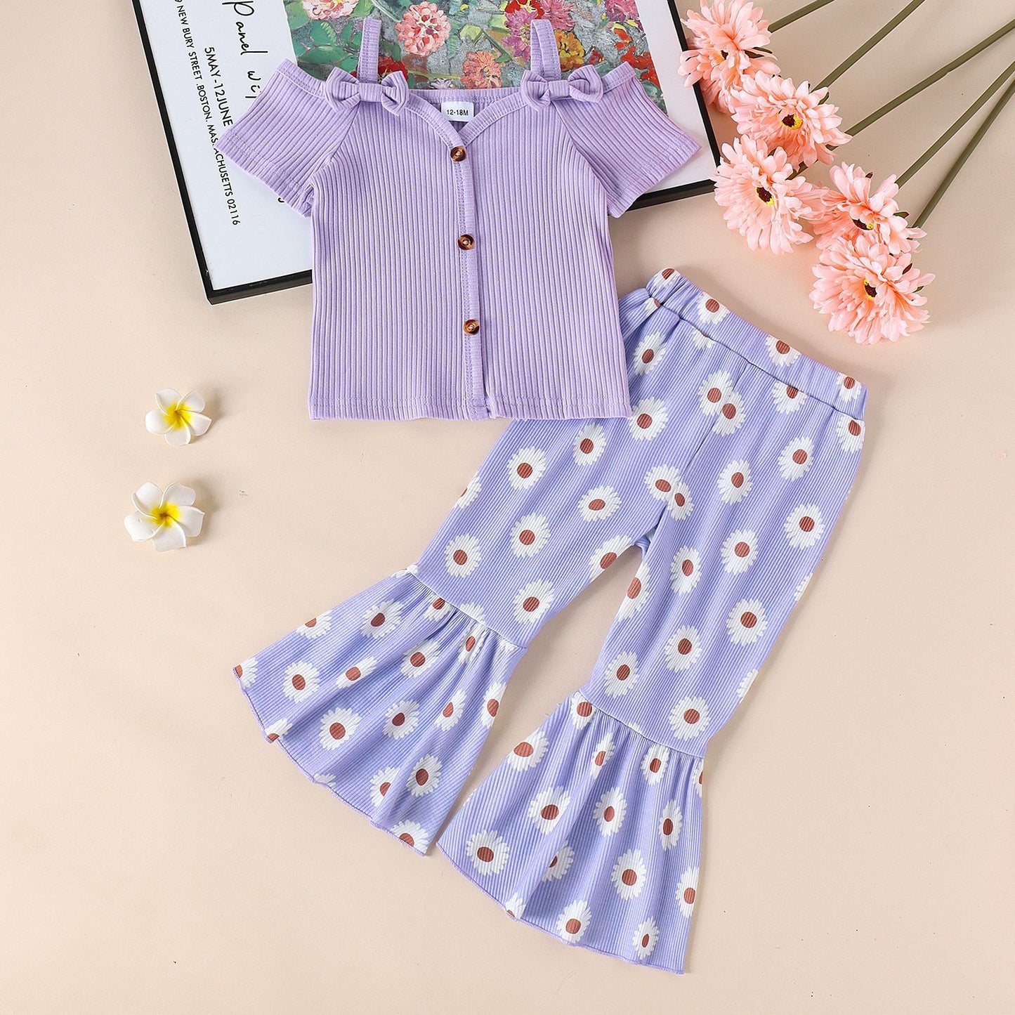 Girls' Sling Shirt Wide Leg Pants Suit