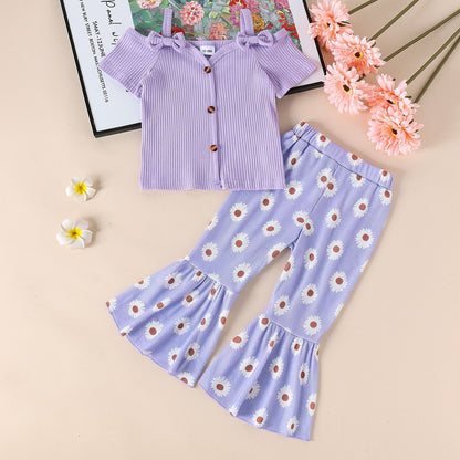 Girls' Sling Shirt Wide Leg Pants Suit