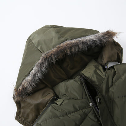 Chaqueta acolchada de algodón cálido con cuello de piel grande para niños