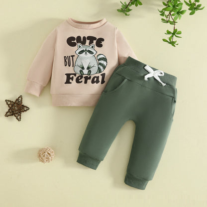 Ensemble sweat-shirt col rond et pantalon long pour enfant avec manches longues et poches