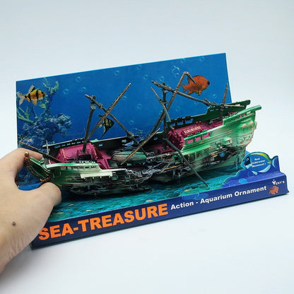 American Seahorse Pneumatic Fish Tank Decoration Aquarium Scenery Package Aerobic Toys Deep Sea Rotten Ship Sunk