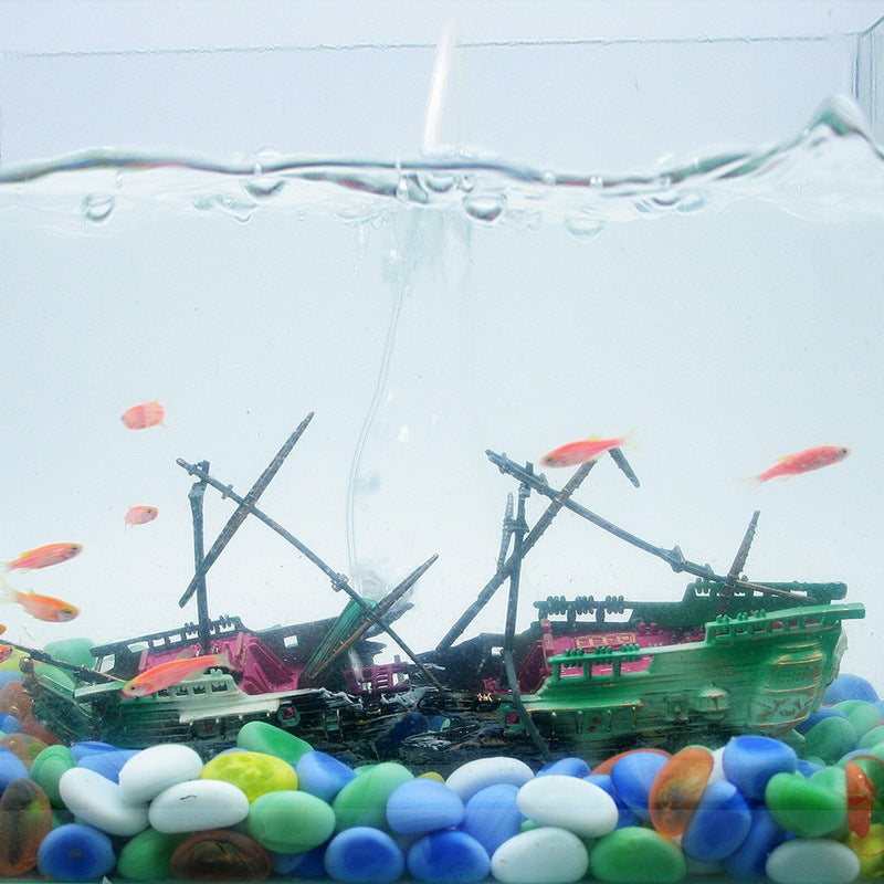 American Seahorse Pneumatic Fish Tank Decoration Aquarium Scenery Package Aerobic Toys Deep Sea Rotten Ship Sunk