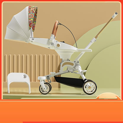 Poussette pliable bidirectionnelle, légère, amortissante et haute, avec positions assise et couchée