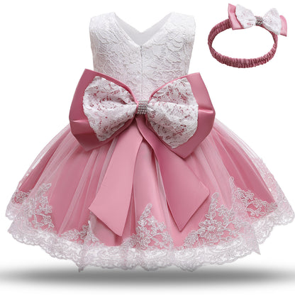 Baby Princess One Year Old Bow Lace Dress