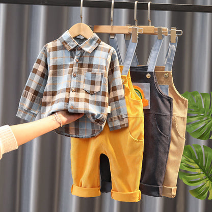 Ropa infantil de dos piezas con peto para niño