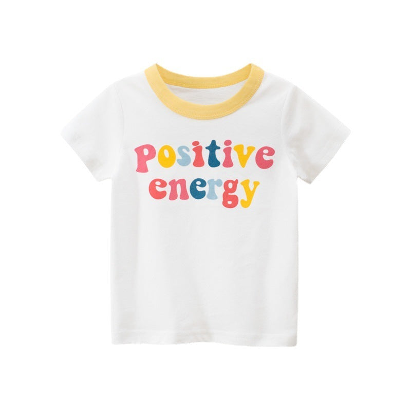 Ropa infantil, camisetas con estampados del alfabeto, dibujos animados para niñas, manga corta