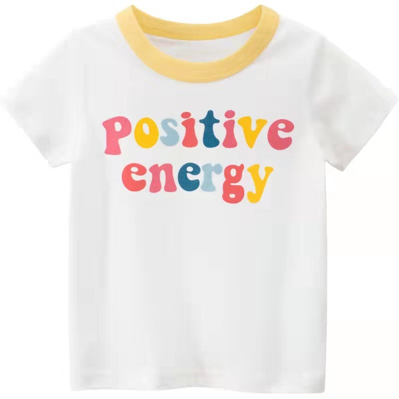 Ropa infantil, camisetas con estampados del alfabeto, dibujos animados para niñas, manga corta