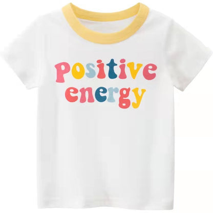 Ropa infantil, camisetas con estampados del alfabeto, dibujos animados para niñas, manga corta