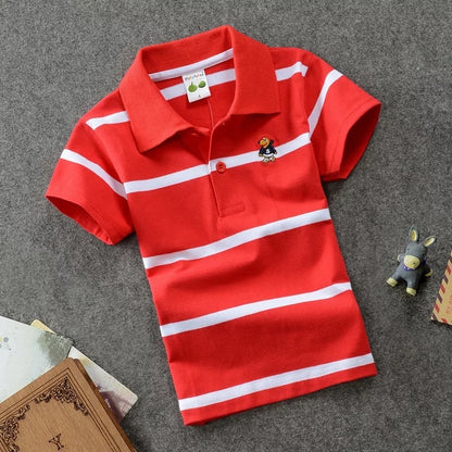 T-shirt Polo Enfant CUHK à Rayures avec Col Revers en Coton
