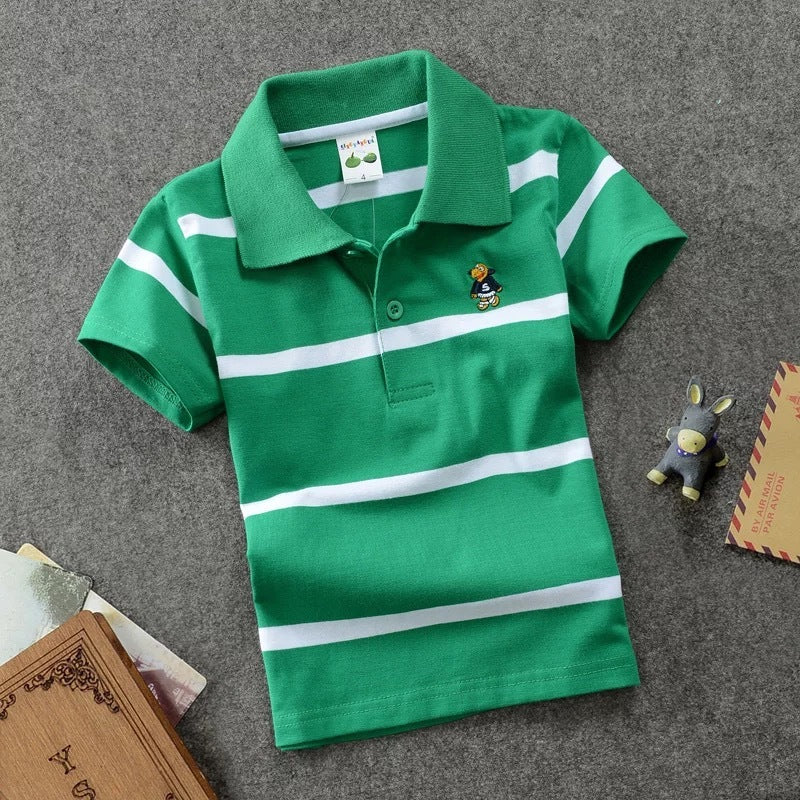 T-shirt Polo Enfant CUHK à Rayures avec Col Revers en Coton
