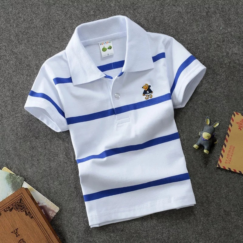 T-shirt Polo Enfant CUHK à Rayures avec Col Revers en Coton