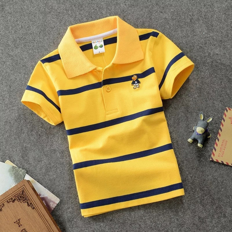 T-shirt Polo Enfant CUHK à Rayures avec Col Revers en Coton