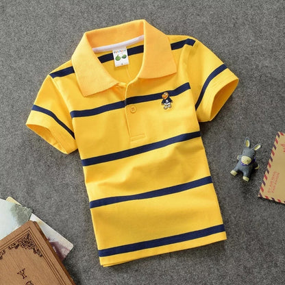 T-shirt Polo Enfant CUHK à Rayures avec Col Revers en Coton