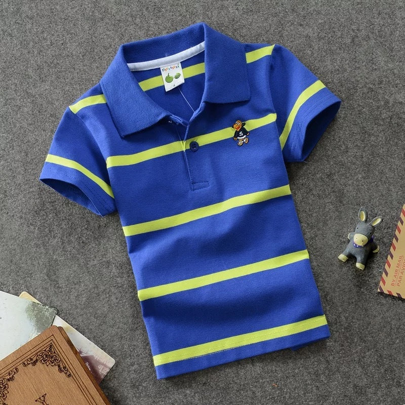 T-shirt Polo Enfant CUHK à Rayures avec Col Revers en Coton