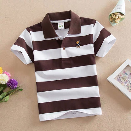 T-shirt Polo Enfant CUHK à Rayures avec Col Revers en Coton