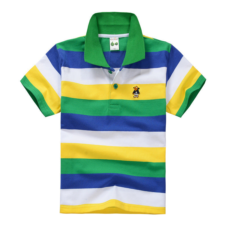 T-shirt Polo Enfant CUHK à Rayures avec Col Revers en Coton