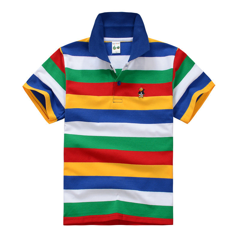 T-shirt Polo Enfant CUHK à Rayures avec Col Revers en Coton