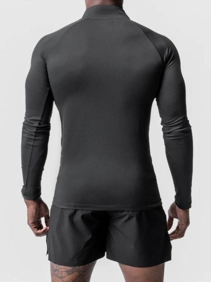 Men's Small Turtleneck Slim-fit Half Zipper Training Long Sleeve T-shirt