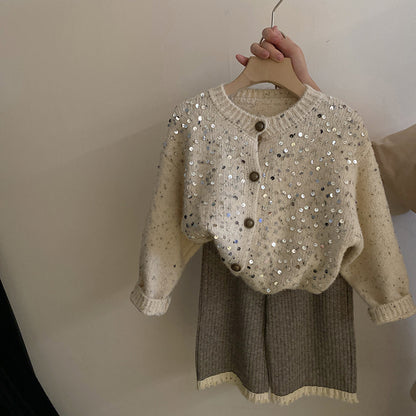 Girls Sequins Fashionable All-match Wide-leg Pants