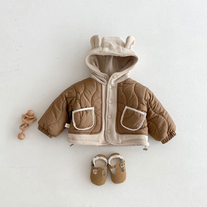 Child Clip Cotton Jacket Thick Hooded Top