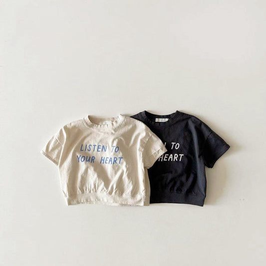 Dot Letter Crew Neck Short Sleeve Simple
