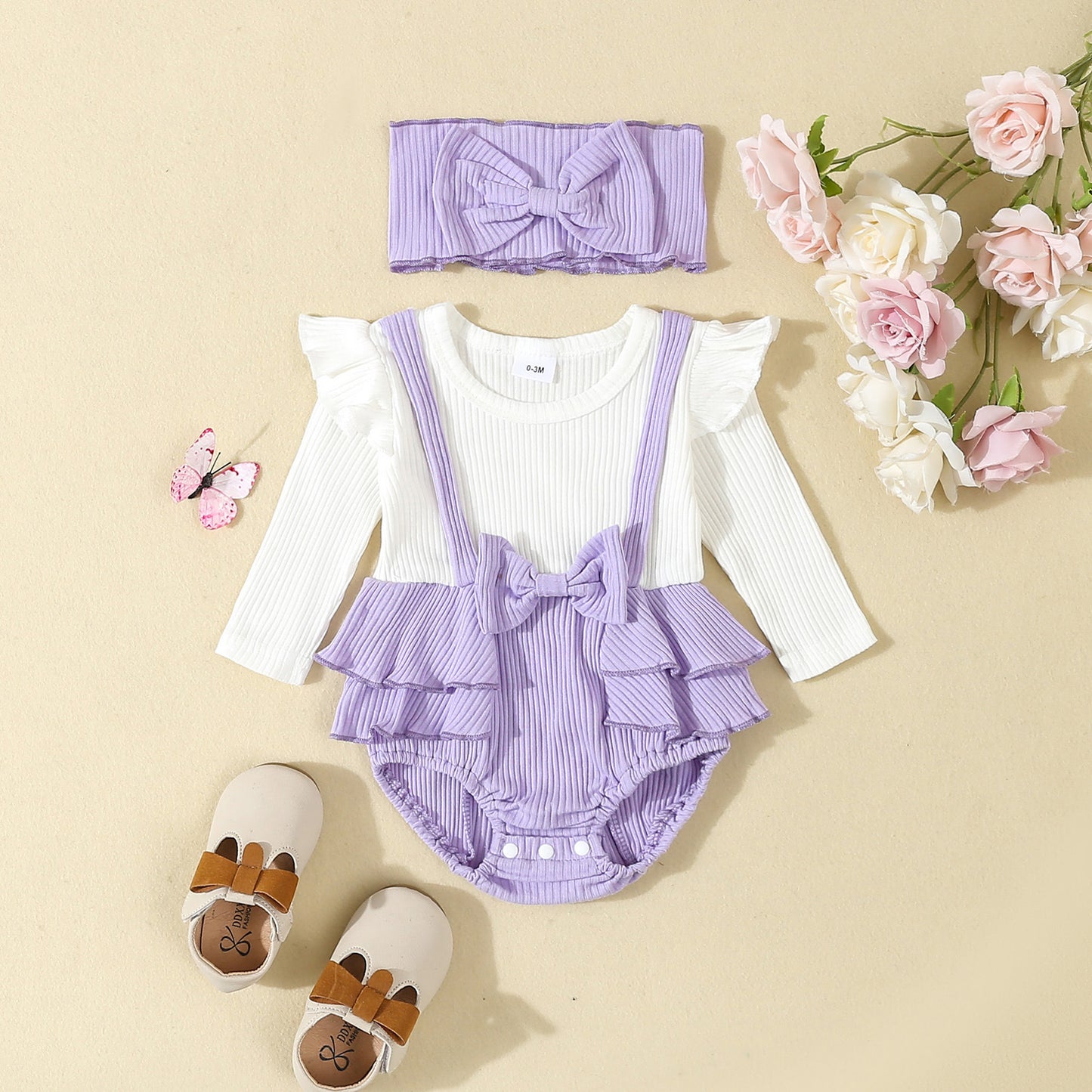Toddler Flounced Sleeve Shoulder Strap Romper Girls' Spring And Autumn