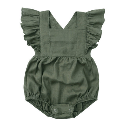 Baby Cotton And Linen Summer Strap One Piece Suit