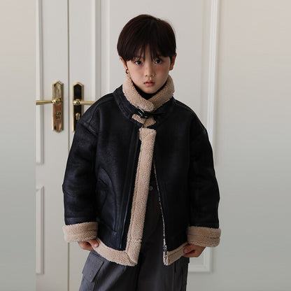 Boys Suede-lined Coat With Integrated Fur For Extra Warmth And Thickness