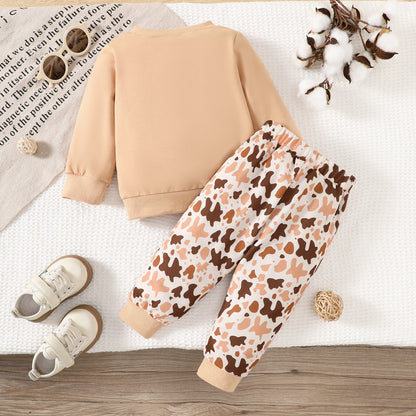 Children's Casual Suit Calf Embroidered Printed Long Sleeve Two-piece Set