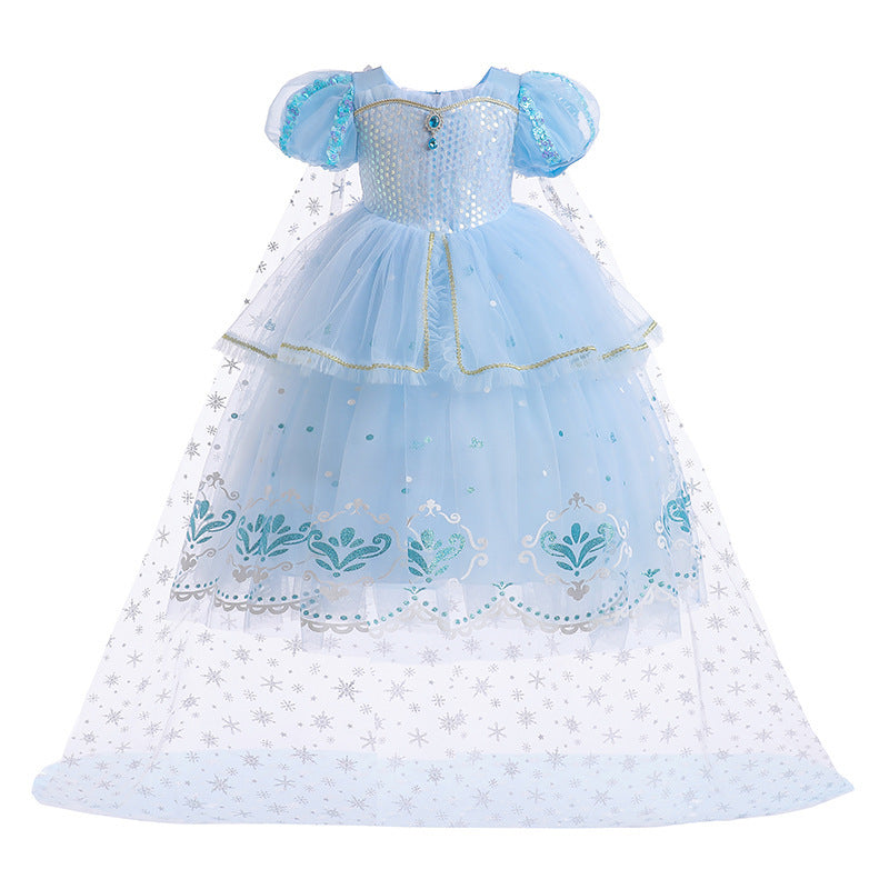 Girls' Princess Long Short-sleeved Dress
