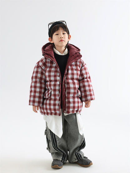 Children's Winter Warm Coat Two-sided Wear Thick Checks Tide
