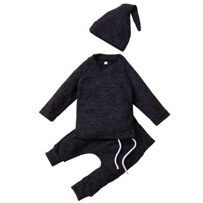 Knitted Baby Children's New Solid Color Knitted Hat Suit