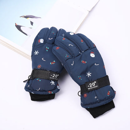Outdoor Sports Riding Fleece-lined Thickened Finger Children's Ski Gloves