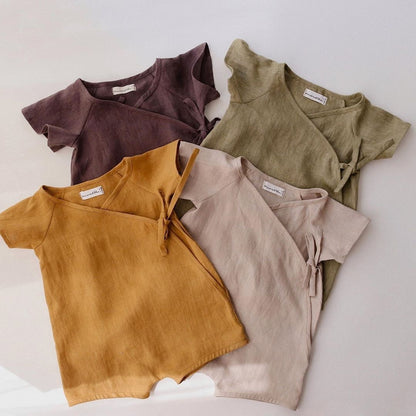 Cotton And Linen Romper Boys Short One-piece Short-sleeved Japanese Kimono