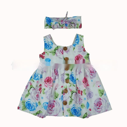 Girls' Dress Ins Hot Summer Baby Sleeveless Floral Dress Two-piece Set