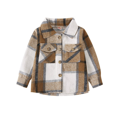 Medium And Large Children's Fleece Plaid Shirt T-shirt Casual