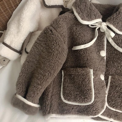 Lamb Wool Baby Turn-down Collar Coat Children's Thickened Cotton-padded