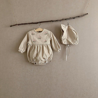 Kids Corduroy Embroidered Long Sleeve Romper Bodysuit