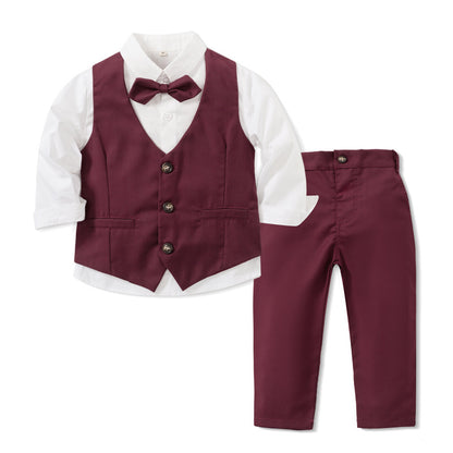 Banquet Party Gentleman Bow Tie Vest Dress Boys' Three-piece Suit