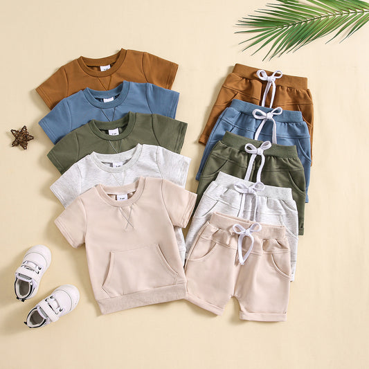 Boys And Girls Alphabet Embroidery Two-piece Suit