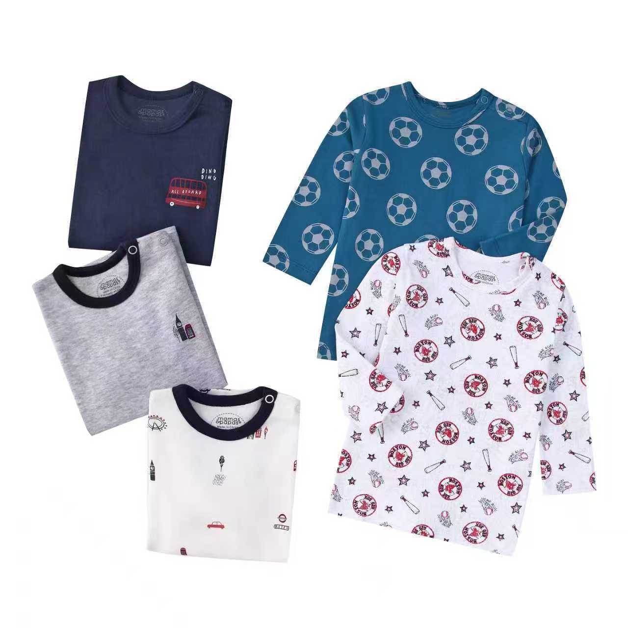 Autumn Children's Cartoon Printed Home Long-sleeved Top T-shirt Mixed Color Five Pieces