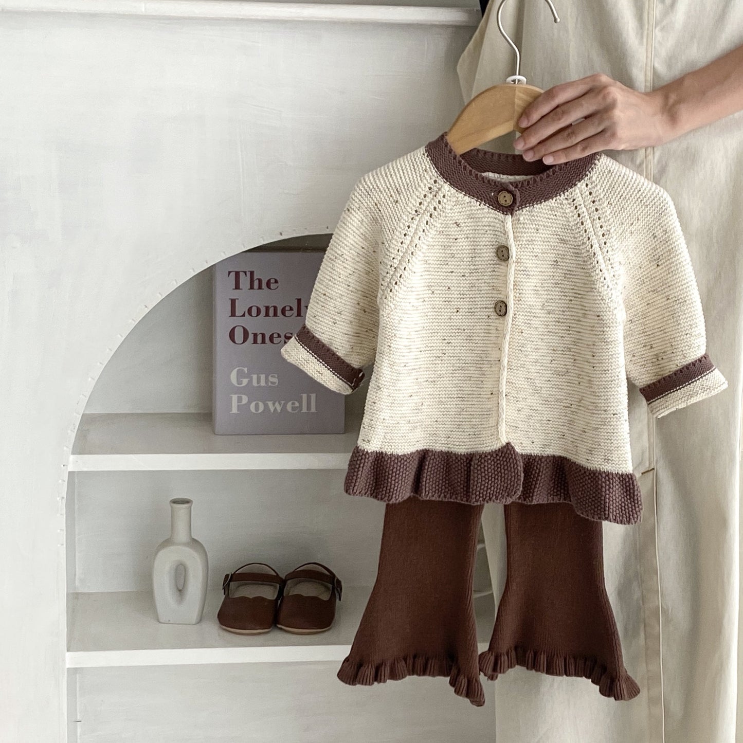 Baby Dot Yarn Ruffled Knitted Cardigan Coat Knitted Bell-bottom Pants