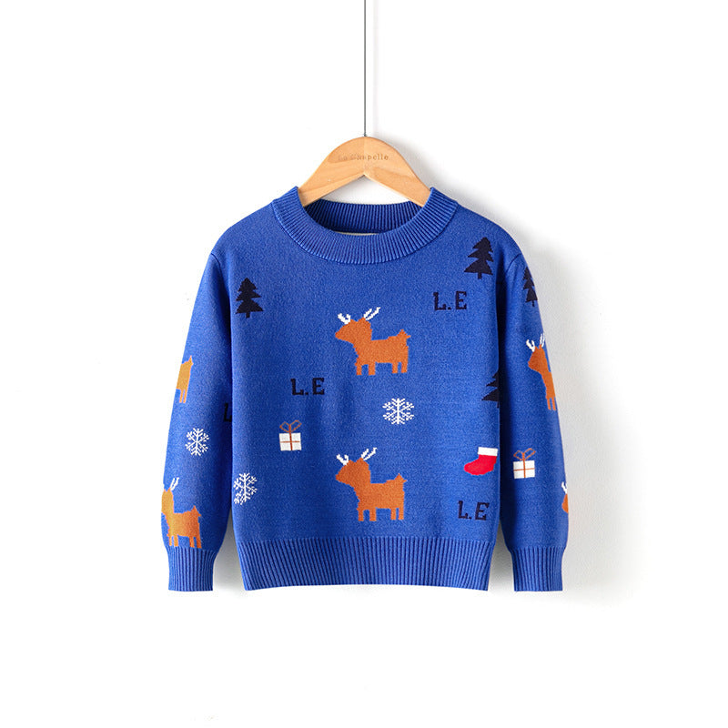 Cotton Double Layer Autumn Winter Christmas Long Sleeved Children's Sweater
