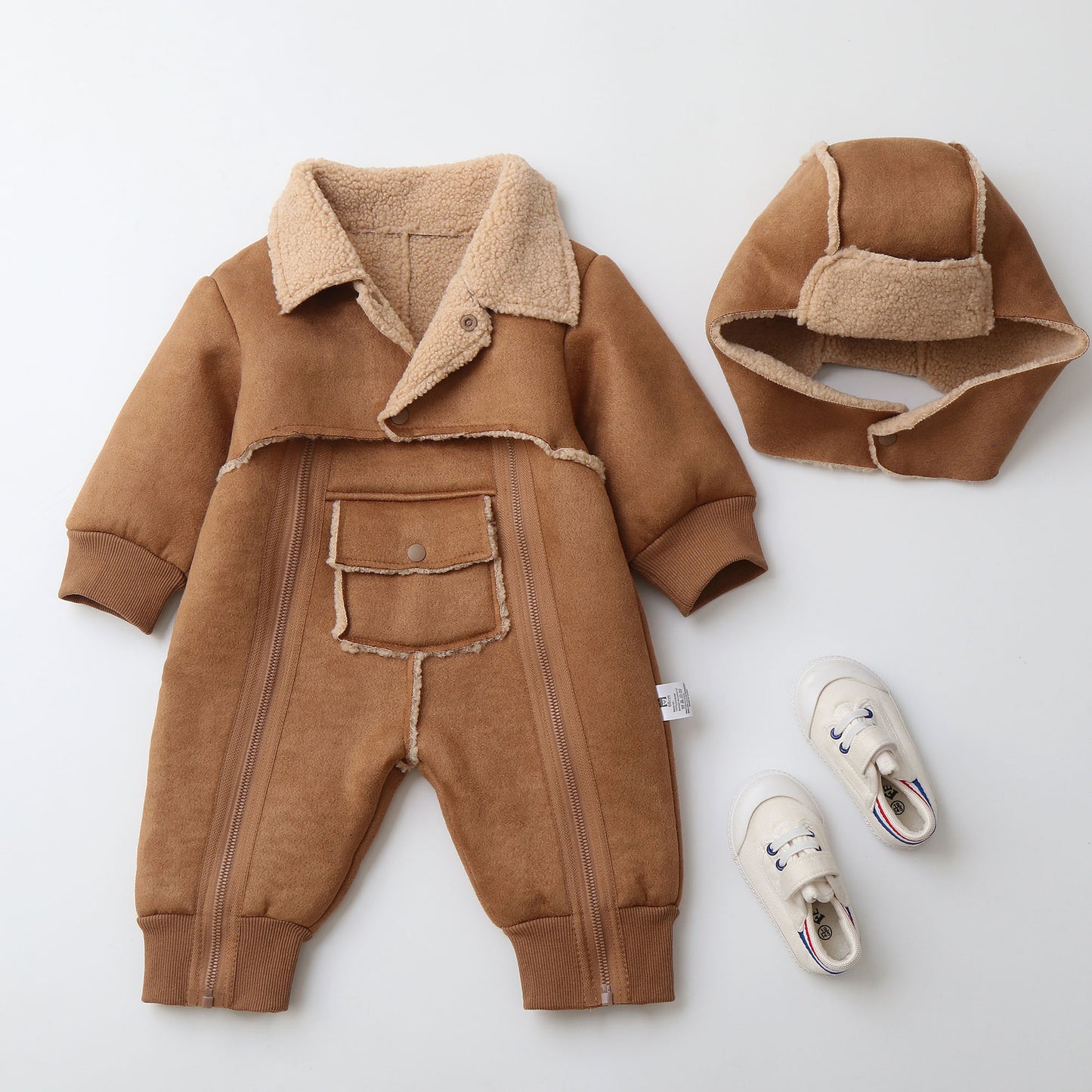 Fur One-piece Hooded Jumpsuit Children's Romper Outwear