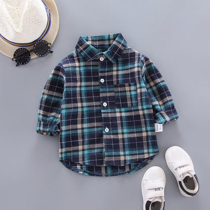 Chemises à carreaux garçons et filles style coréen ample à revers manches longues