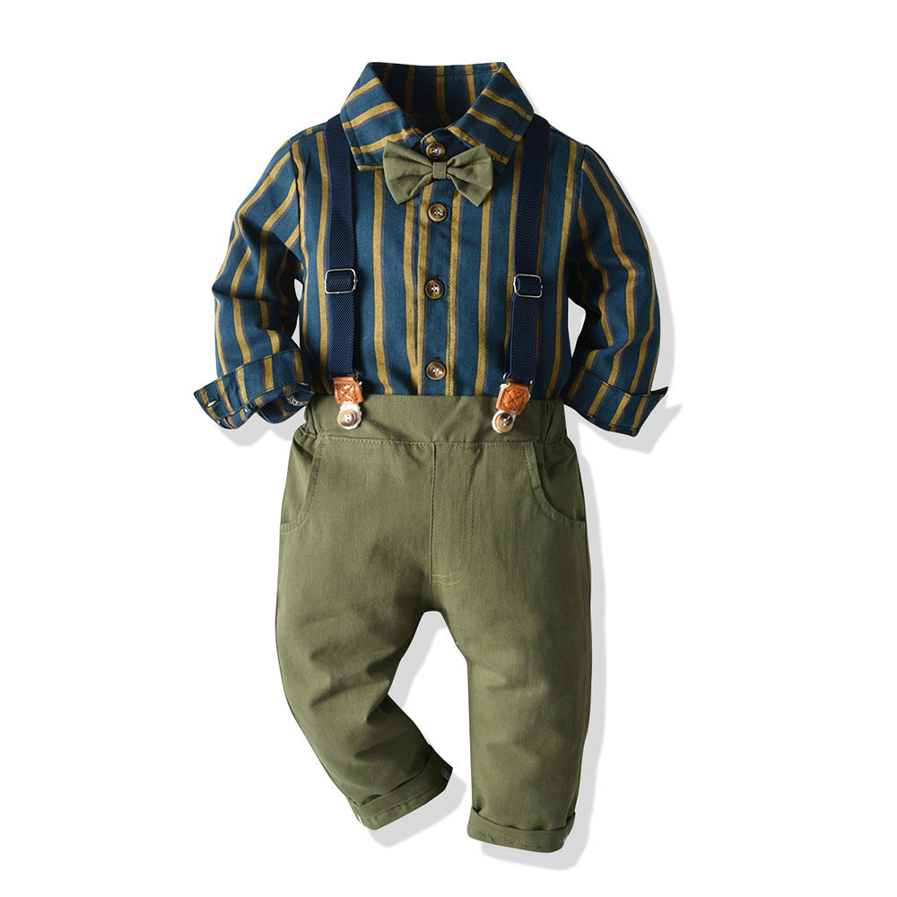 Boys' Cotton Long Sleeved Shirt And Overalls Set