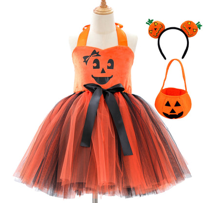 Children's Creative Festival Halloween Cute Pumpkin Girl Dress