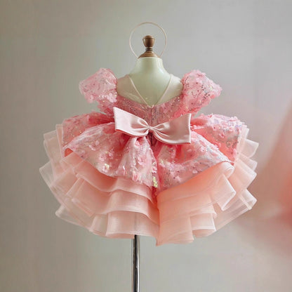 Robe de princesse à manches courtes pour le premier anniversaire d'une petite fille