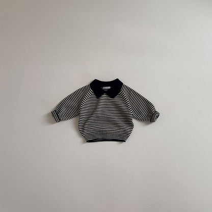 Children's Polo Collar Stripes Knitted Sweater